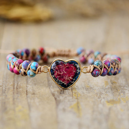 Handmade Natural Stone Heart Bracelet