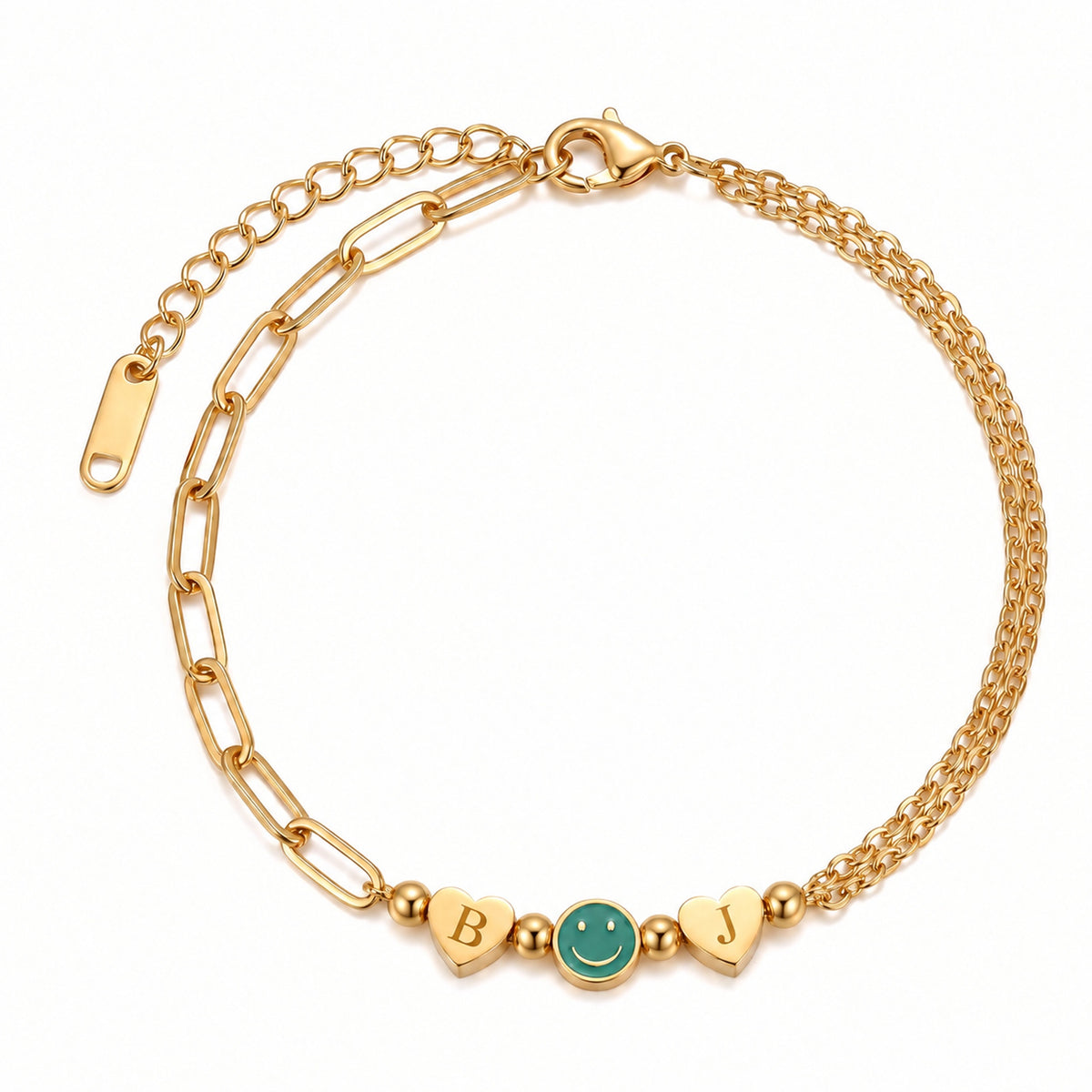 For Friend – You're My Favorite Bitch Custom Initial Hearts & Smiley Face Bracelet