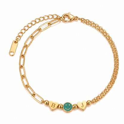 For Friend – You're My Favorite Bitch Custom Initial Hearts & Smiley Face Bracelet