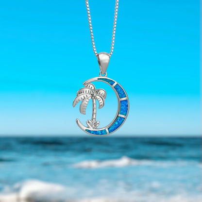 Opal Palm Tree Moonlight Sterling Silver Necklace