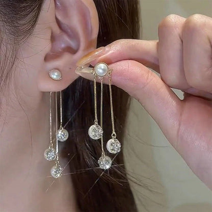 Temperament Pearl Tassel Long Earrings