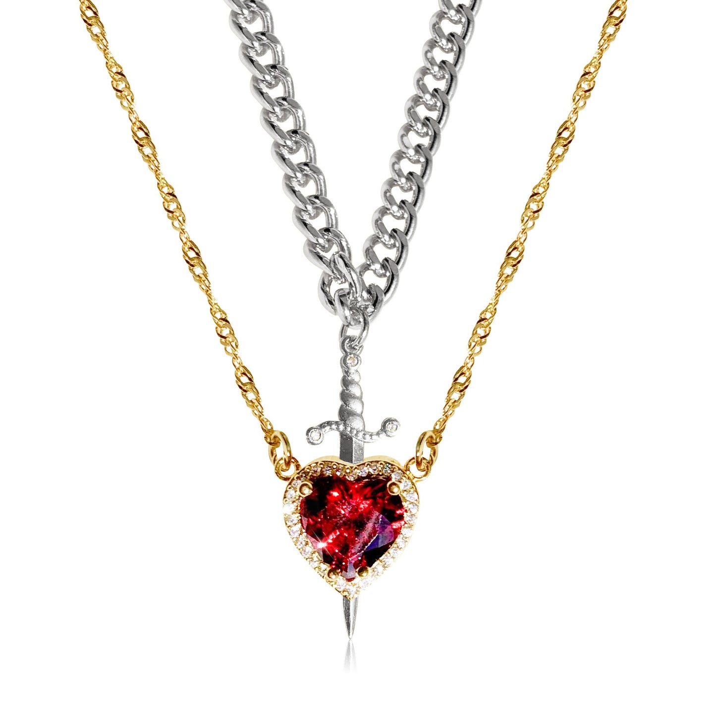 Heart and Sword Pendant Necklace - Couple Necklaces