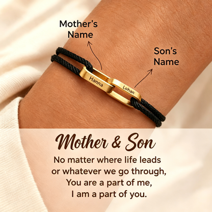 Mother And Son Connected By Heart Custom Name Bond Bracelet