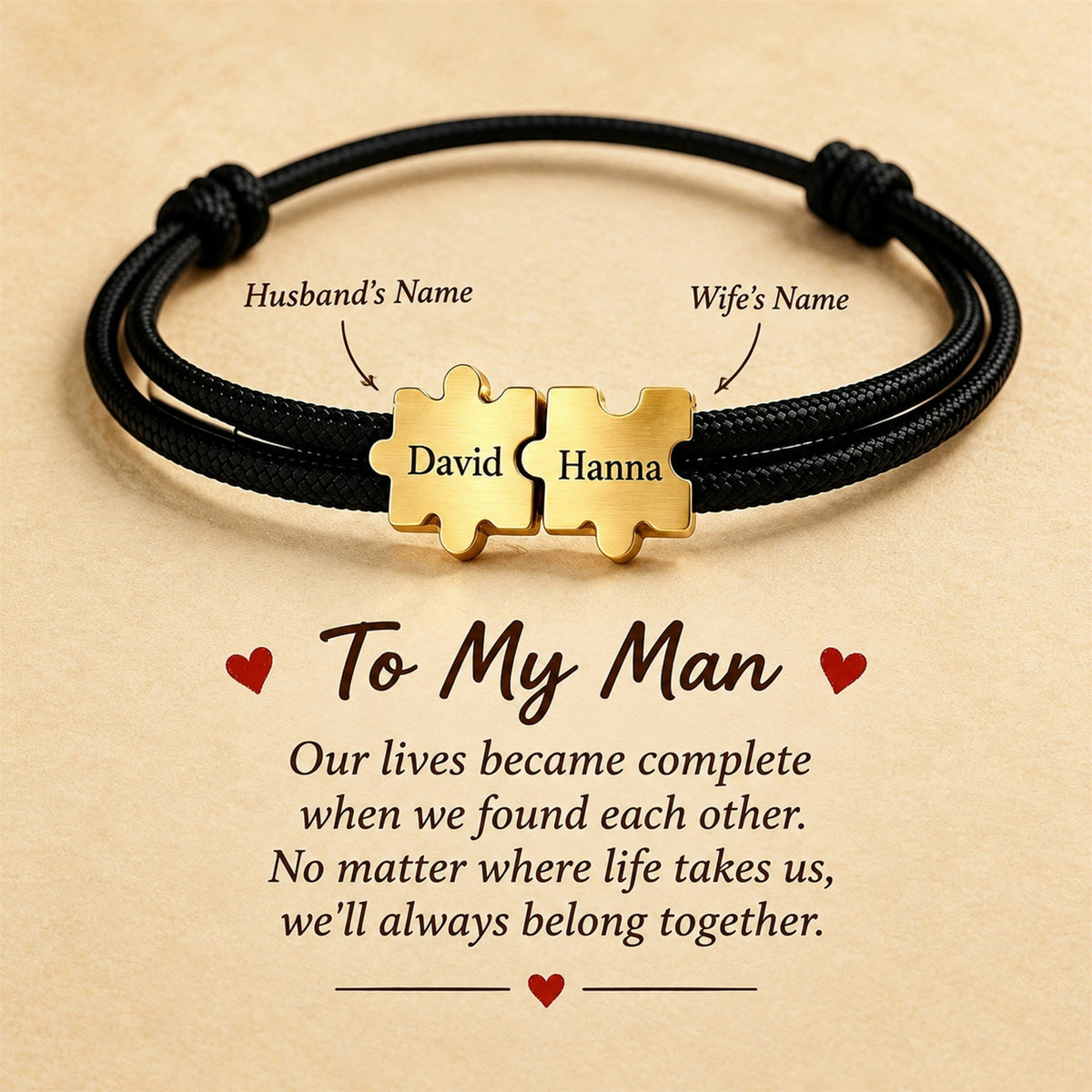 To My Man- Couple Puzzle Custom Name Bracelet