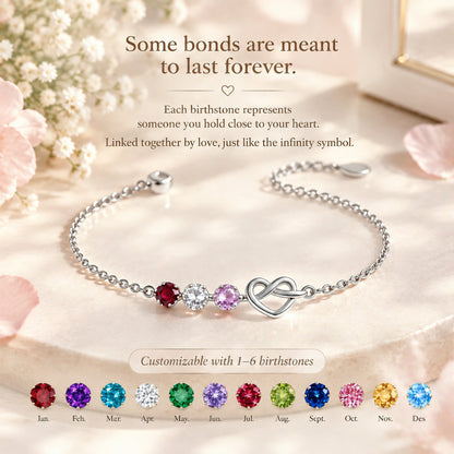 Custom 1–6 Birthstones Love Knot Infinity Birthstone Bracelet
