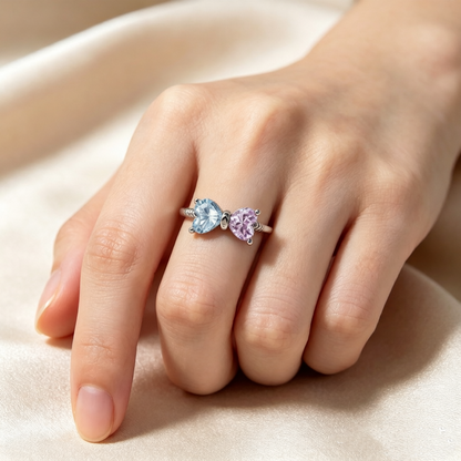 Grandmother&Granddaughter Double Birthstones Bow Ring