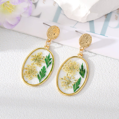 Oval Forget Me Not Flower Earrings