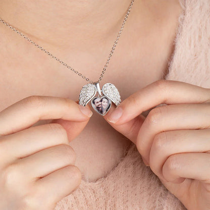 Personalized Angel Wing Photo Locket Necklace
