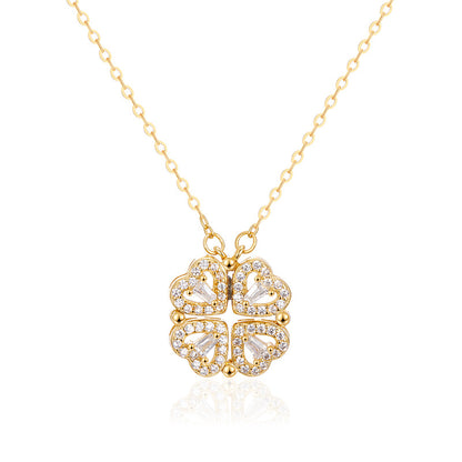 Lucky Four Leaf Clover Heart Necklace