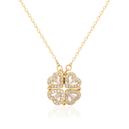 Lucky Four Leaf Clover Heart Necklace