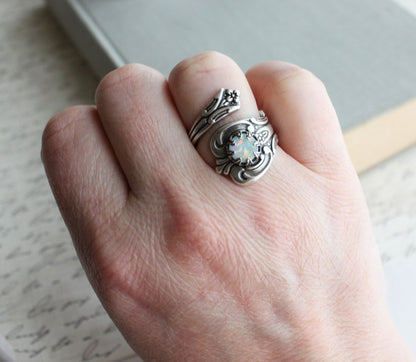 S925 STERLING SILVER WHITE OPAL SPOON RING