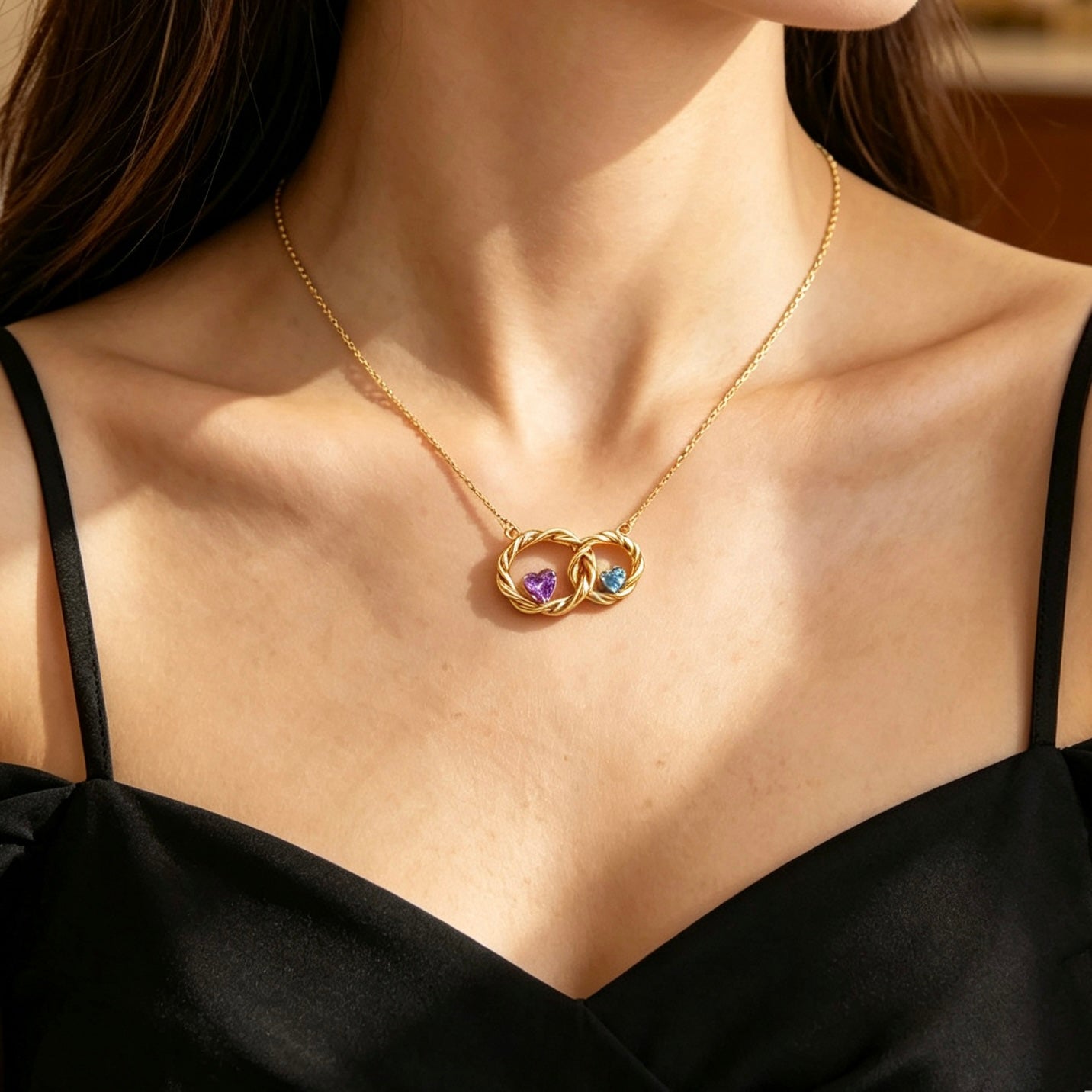 For My Daughter- I Always With You Custom Double Birthstones Necklace