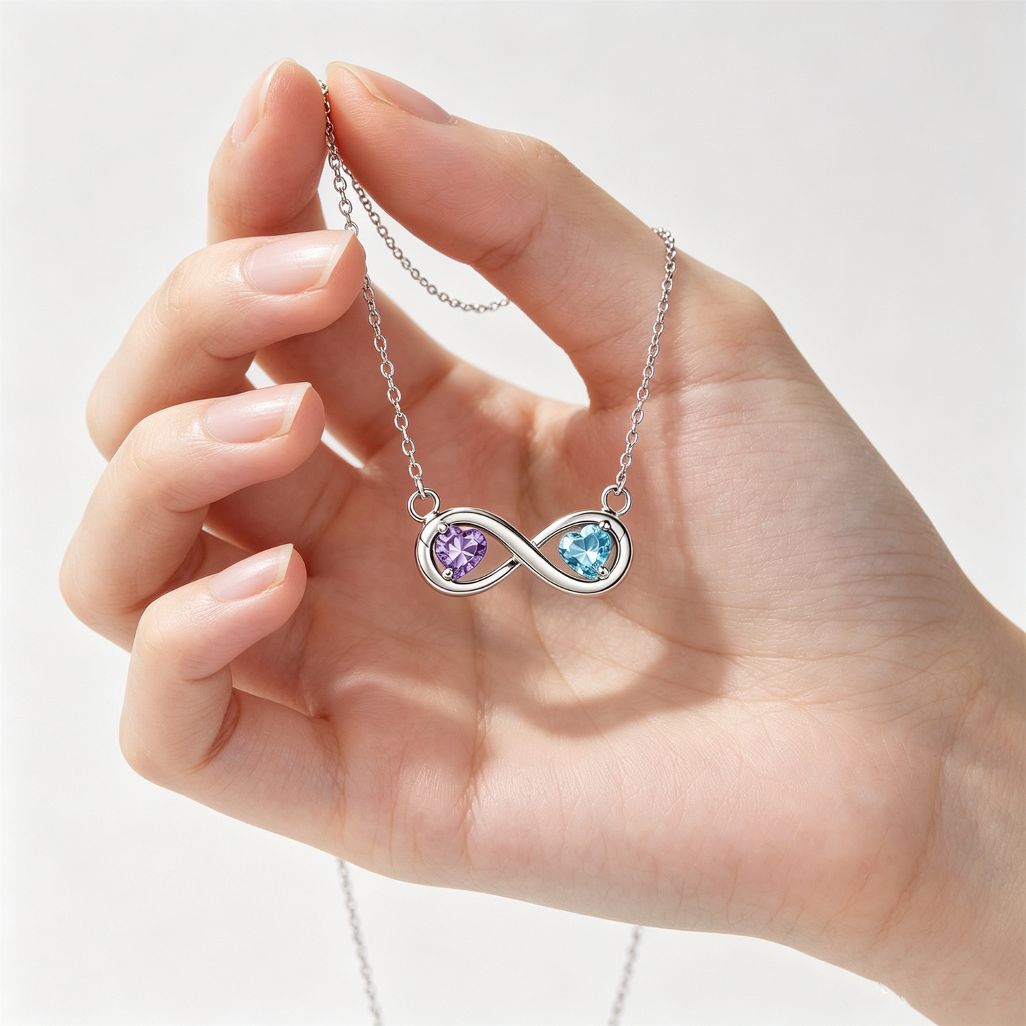 Grandmother&Granddaughter Connected By Heart Double Birthstones Infinity Necklace