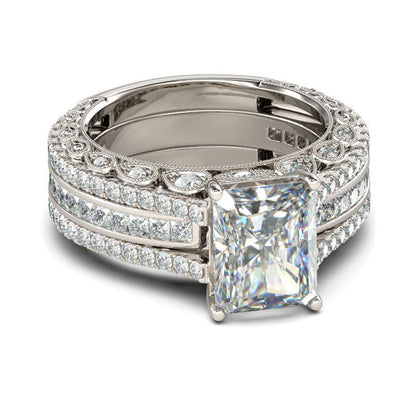 5 Carat Sparkling Moissanite Interchangeable Radiant Cut Ring Set