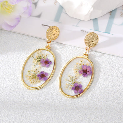 Oval Forget Me Not Flower Earrings
