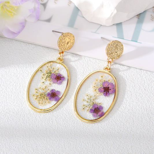 Oval Forget Me Not Flower Earrings