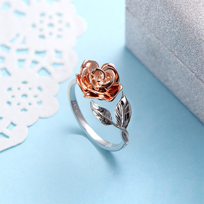 S925 Sterling Silver Adjustable Wrap Open Rose Flower Ring
