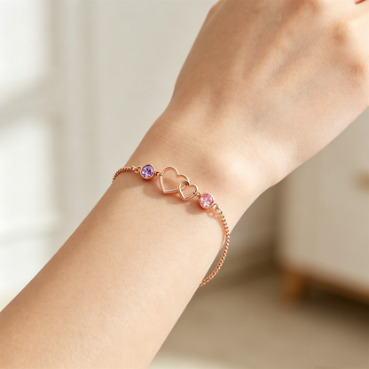 Mother&Daughter Connected By Heart Double Birthstones Bracelet