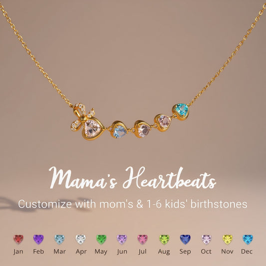 Mama's Heartbeats Mom And 1-6 Birthstone Bow Necklace