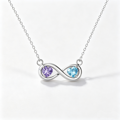 Grandmother&Granddaughter Connected By Heart Double Birthstones Infinity Necklace