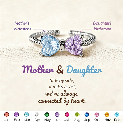 🎀Mother&Daughter Double Birthstones Bow Ring