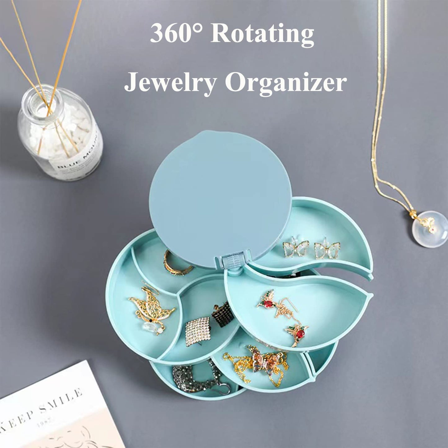 🌸MIRROR ROTATION JEWELRY STORAGE BOX