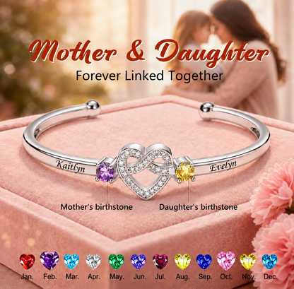 Mother And Daughter Heart Custom Birthstone&Name Bracelet