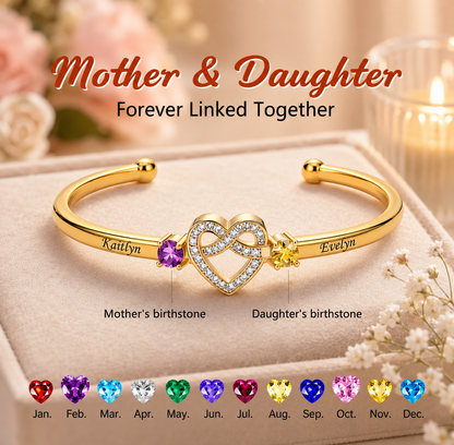 Mother And Daughter Heart Custom Birthstone&Name Bracelet
