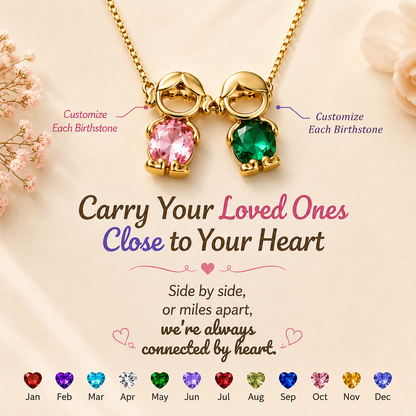 For Love- Personalized Heart Birthstone Doll Family Necklace