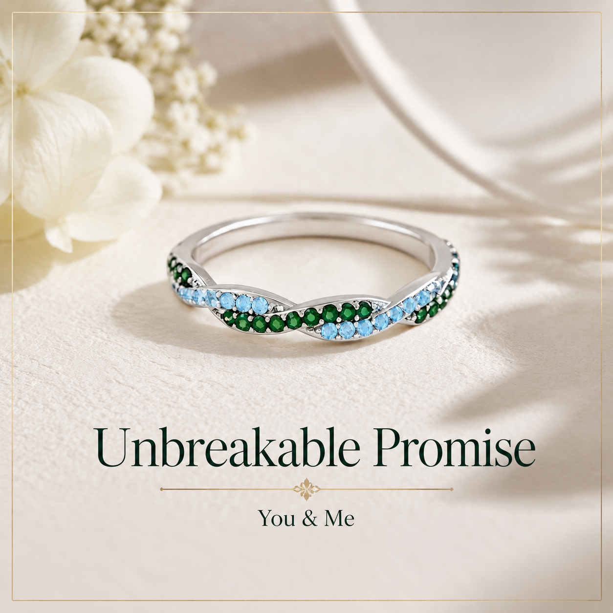 Personalized Wavy Birthstone Promise Ring