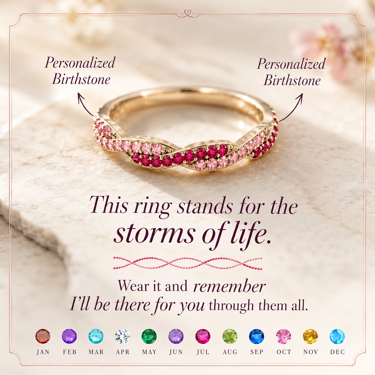 Personalized Wavy Birthstone Promise Ring