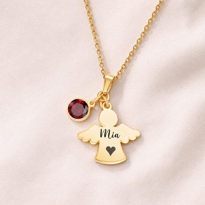 Always In My Heart - Personalized Angel Charm Birthstone Memorial Necklace