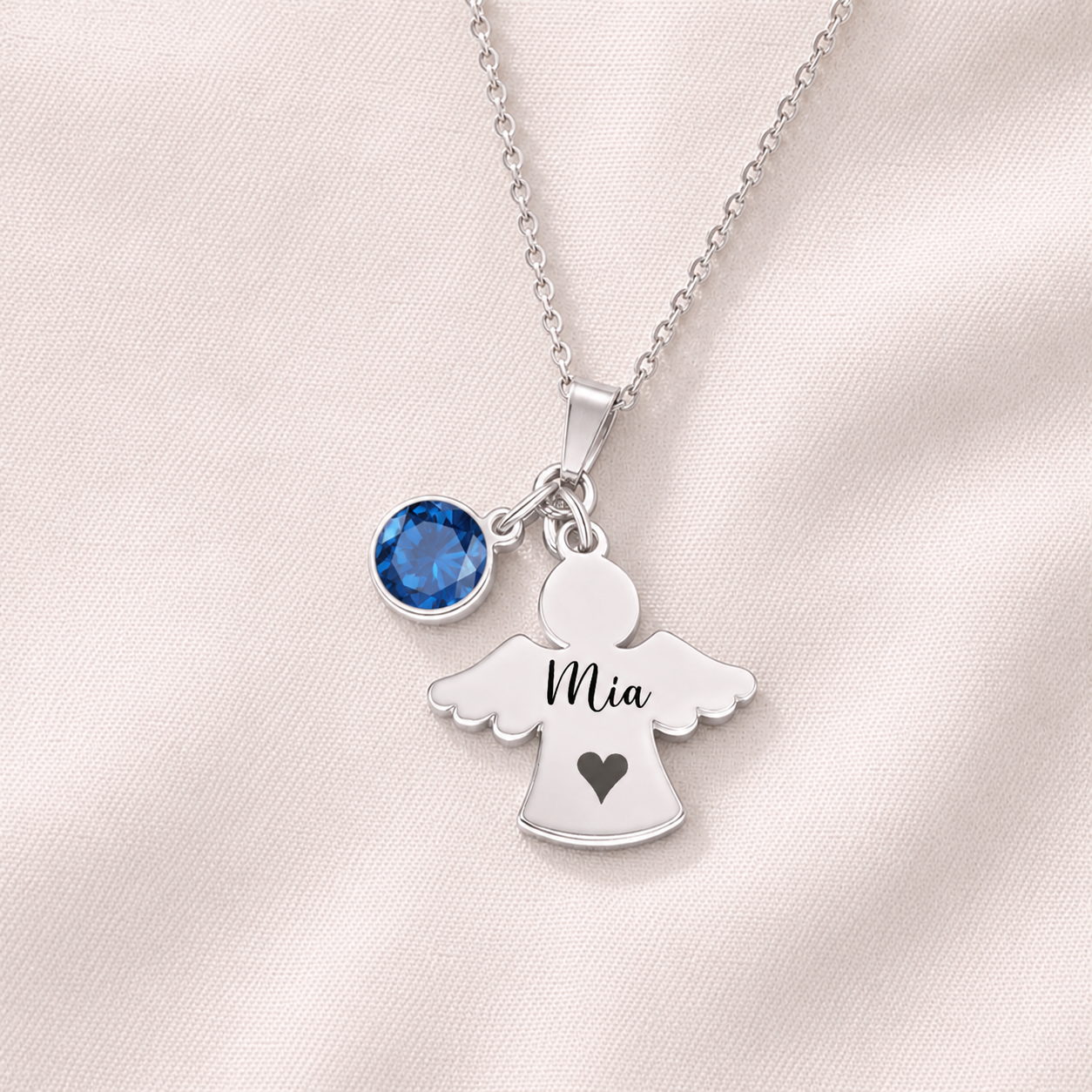 Always In My Heart - Personalized Angel Charm Birthstone Memorial Necklace