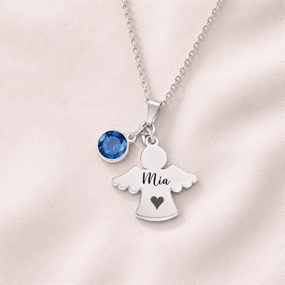 Always In My Heart - Personalized Angel Charm Birthstone Memorial Necklace