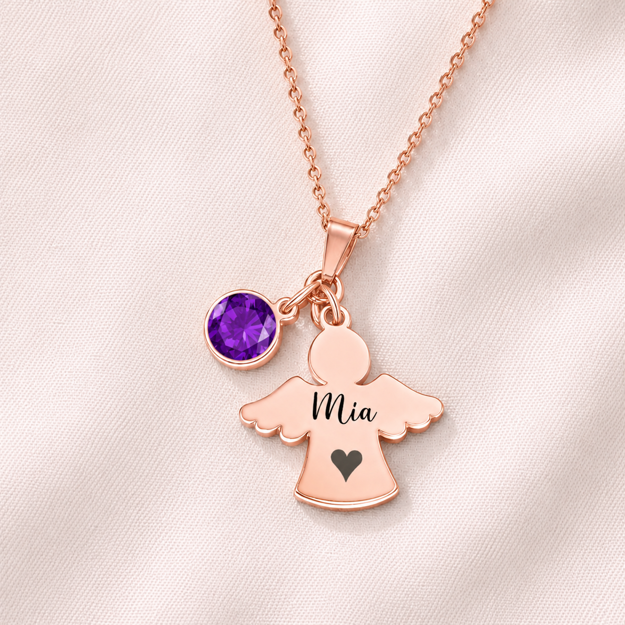 Always In My Heart - Personalized Angel Charm Birthstone Memorial Necklace