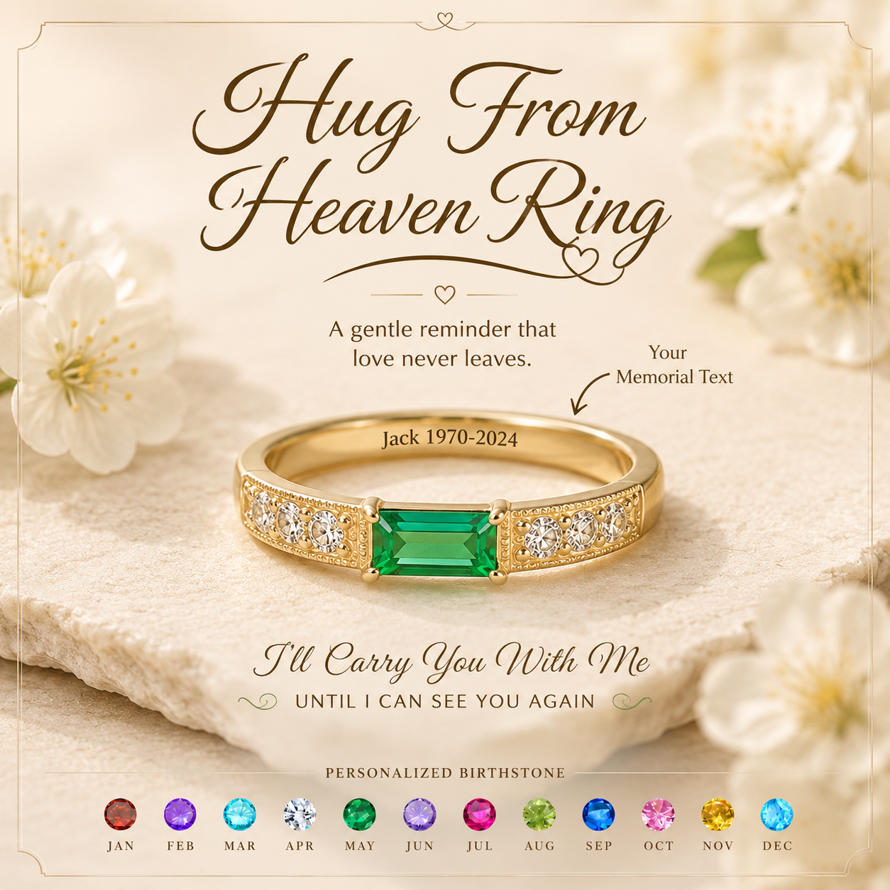 Personalized Hug From Heaven Birthstone Memorial Ring