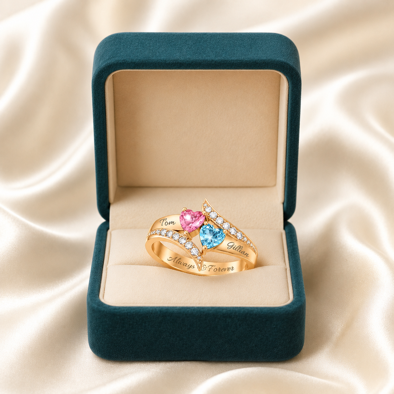I Love You Forever - Personalized Promise Birthstones Ring