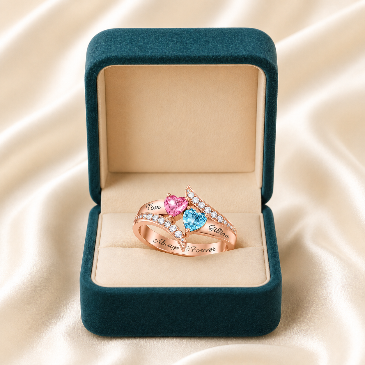 I Love You Forever - Personalized Promise Birthstones Ring