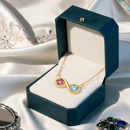 Mother&Daughter Connected By Heart Double Birthstones Infinity Necklace