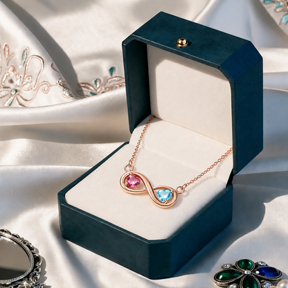 Mother&Daughter Connected By Heart Double Birthstones Infinity Necklace