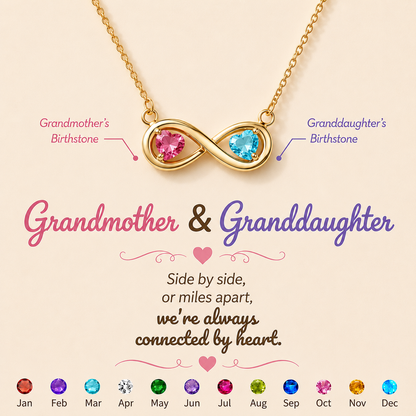 Grandmother&Granddaughter Connected By Heart Double Birthstones Infinity Necklace