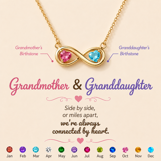 Grandmother&Granddaughter Connected By Heart Double Birthstones Infinity Necklace