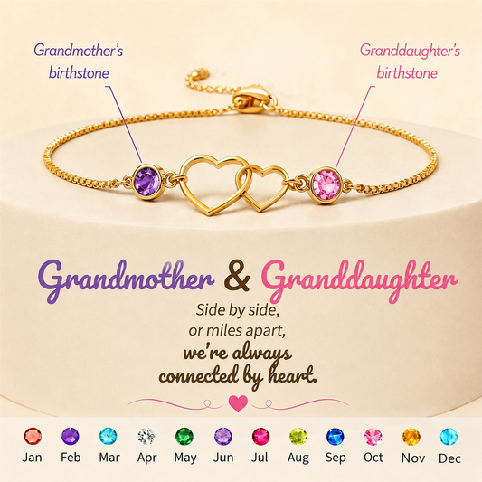 Grandmother&Granddaughter Connected By Heart Double Birthstones Bracelet