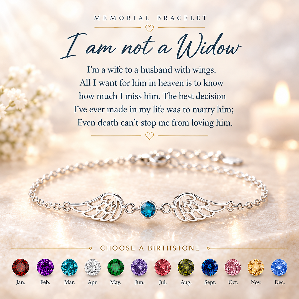 For Memorial- I'm a Wife to a Husband Custom Birthstone Wing Bracelet