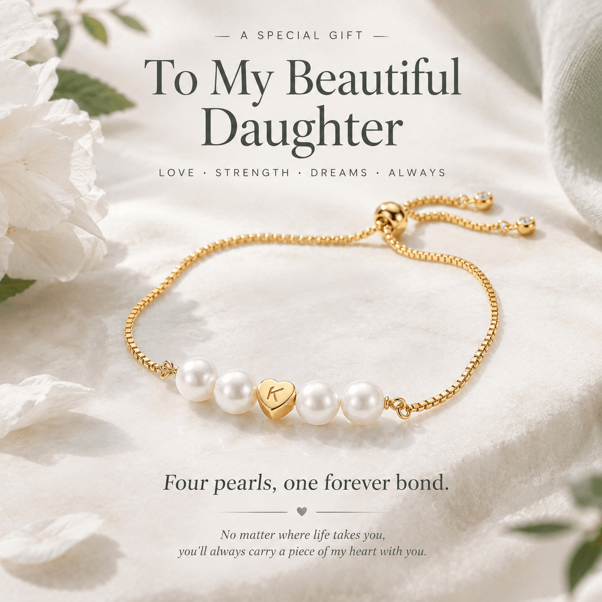 For Daughter - A Mother’s Love Personalized Pearl Initial Bracelet