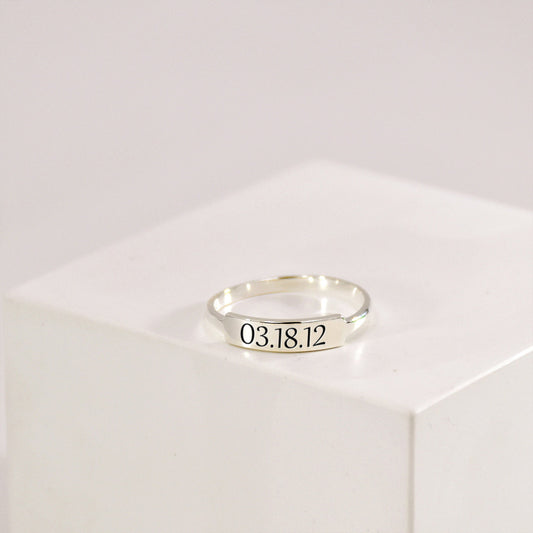 FOR MEMORIAL - CUSTOM DELICATE DAINTY BAR DATE RING