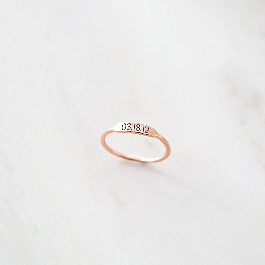 FOR MEMORIAL - CUSTOM DELICATE DAINTY BAR DATE RING