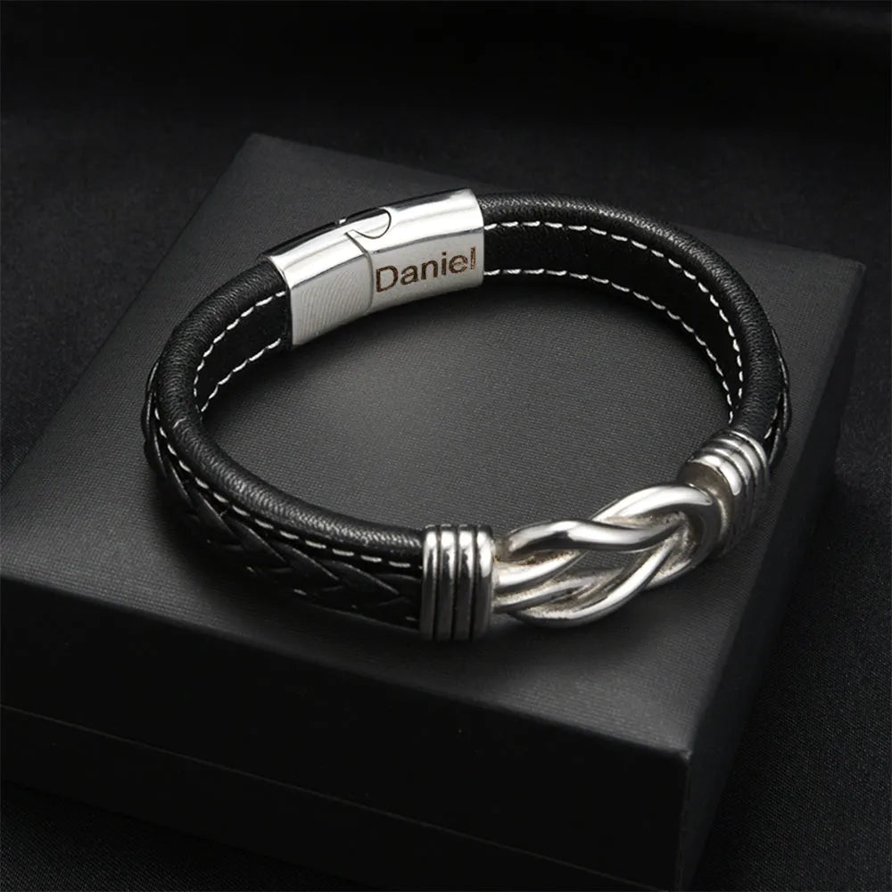 To My Grandson- Keep Me In Your Heart Leather Bracelet