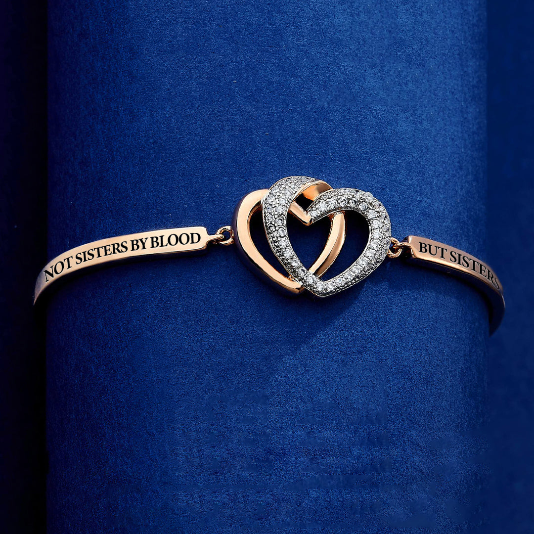 FOR FRIEND - NOT SISTERS BY BLOOD BUT SISTERS BY HEART DOUBLE HEART BRACELET