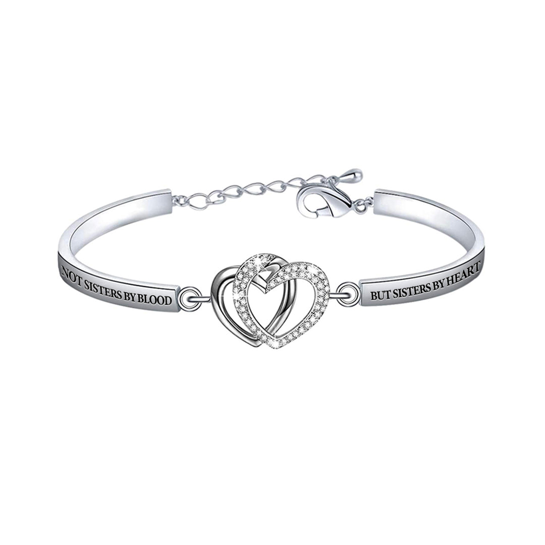 FOR FRIEND - NOT SISTERS BY BLOOD BUT SISTERS BY HEART DOUBLE HEART BRACELET